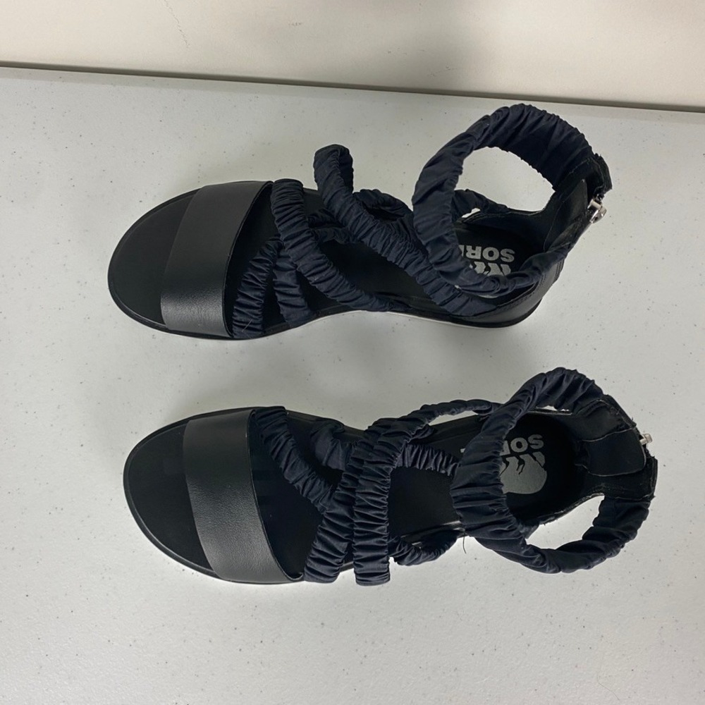 SOREL Ella II Ankle Strap Sandals Women 7.5 Black Sporty Ruched Gladiator - Picture 5 of 7